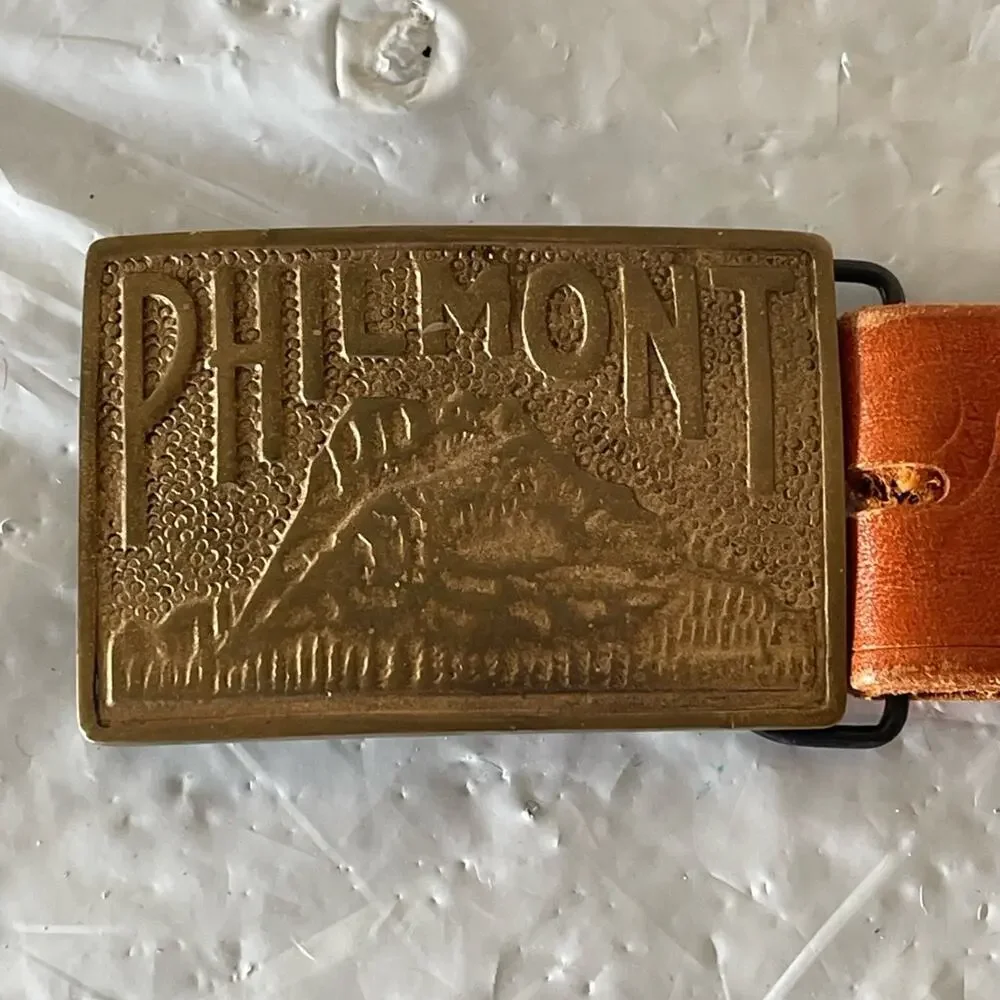 Vintage PHILMONT Brown Leather Belt with Brass Buckle Sz:34